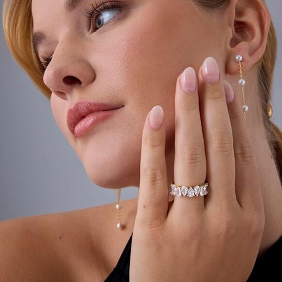 Neiman Marcus 14K Gold Plated Pear Love Eternity Ring - Picture 2 of 4